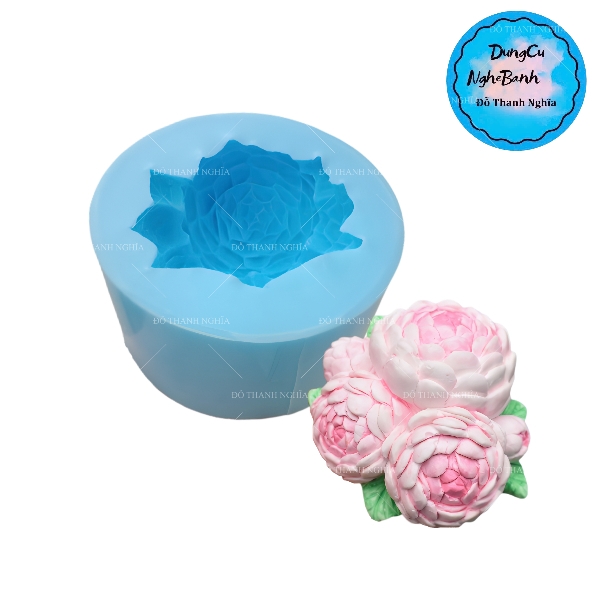 Khuôn Silicon - Hoa Mẫu Đơn - 6cm - Chùm Kèm Lá