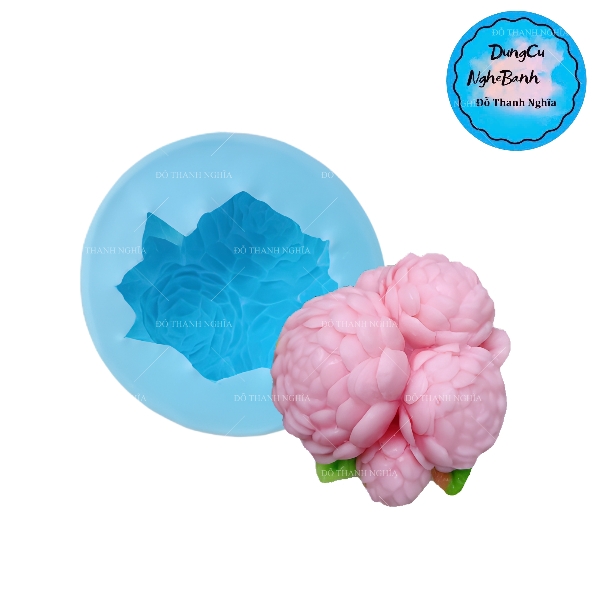 Khuôn Silicon - Hoa Mẫu Đơn - 6cm - Chùm Kèm Lá