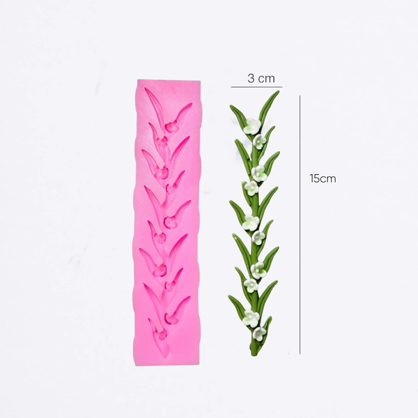 Khuôn Silicon - Lá Bụi Cỏ Viền - Viền Cỏ Dài Kèm Hoa 15cm