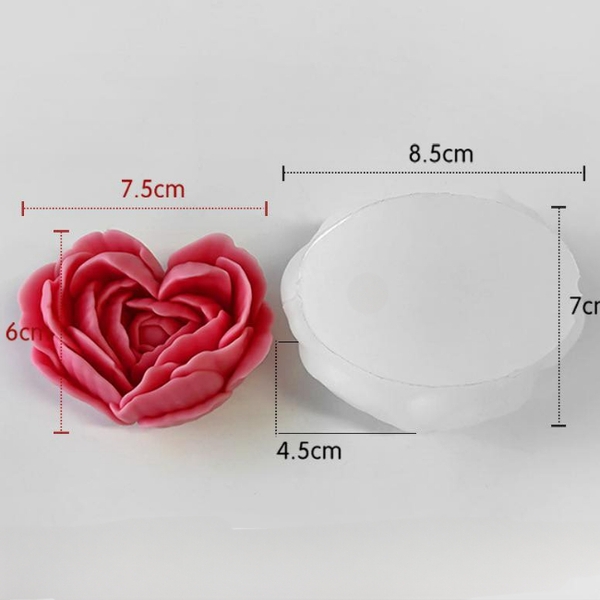 Khuôn Silicon - Hoa Hồng Trái Tim 7.5cm