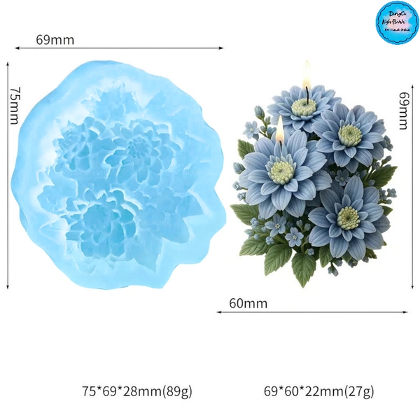 Khuôn Silicon - Hoa Chùm - Chùm Hoa Thược Dược Kèm Lá 6.9cm