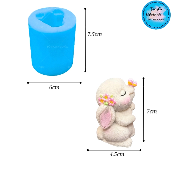 Khuôn Silicon - Động Vật - Con Thỏ Cài Hoa 7cm