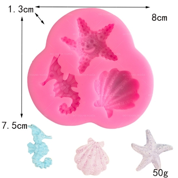 Khuôn Silicon - Sinh Vật Biển TH - 4.5cm Cá Ngựa Sò Sao - 3c