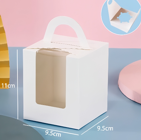 Hộp Giấy - Cup Cake - Quai Xách - 1 Bánh - Màu Trắng