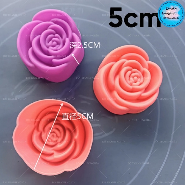 [10 cup] Khuôn Silicon - Cup Set 5cm - M64 Hoa Hồng