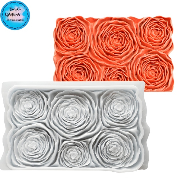 Khuôn Silicon - Viền Mảng Họa Tiết - Hoa Hồng 6c - 17x10cm
