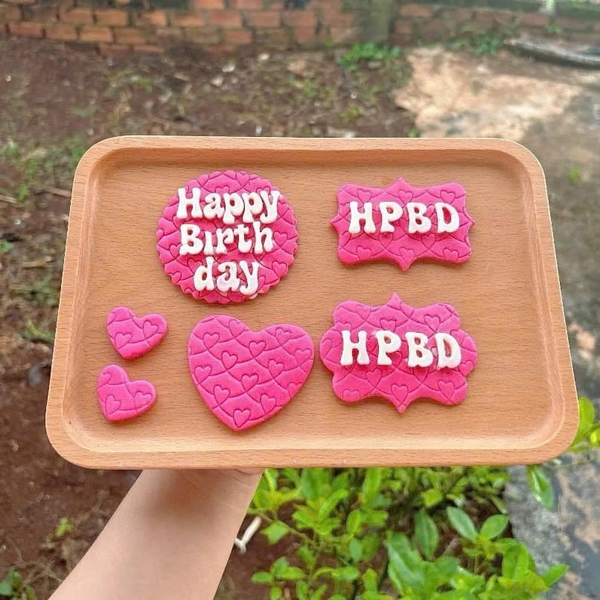 Khuôn Silicon - Mặt Ép Chữ HPBD Chữ Nhật Nhọn 8.5cm
