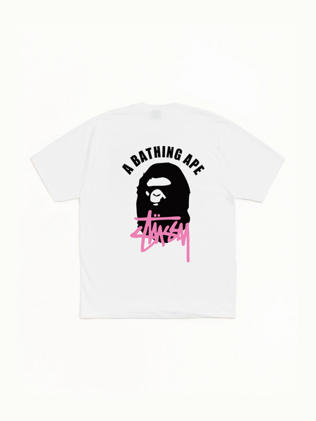 Stussy x BAPE Pink Logo Tee