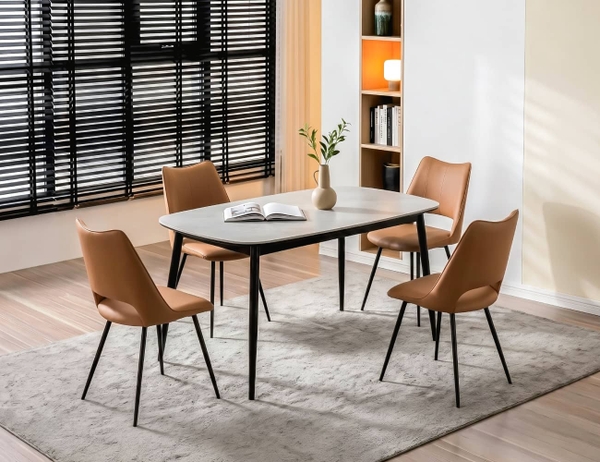 BỘ BÀN ĂN CERAMIC AMELIA 4 CHỖ BO GÓC+ GHẾ LUMI