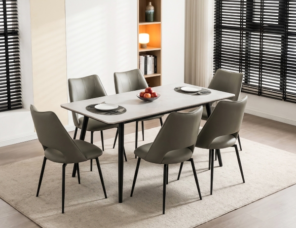 BỘ BÀN ĂN CERAMIC 6 CHỖ AMELIA + GHẾ LUMI