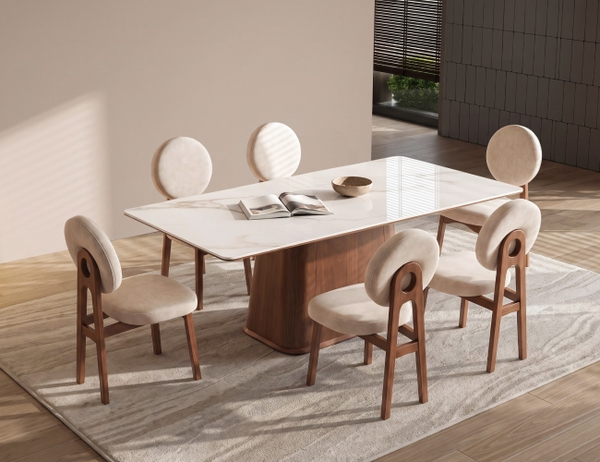 BỘ BÀN ĂN CHỮ NHẬT MẶT ĐÁ CERAMIC 6 CHỖ EDEN