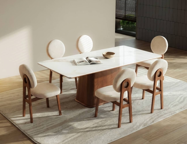 BỘ BÀN ĂN CHỮ NHẬT MẶT ĐÁ CERAMIC 6 CHỖ EDEN