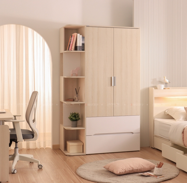 TỦ ÁO 2 CÁNH NEXORA+ KỆ + 2 HỘC