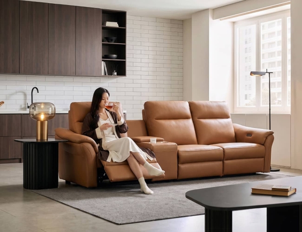 SOFA DA THƯ GIÃN VIENNA 4 CHỖ TOBACCO + BÀN LƯU TRỮ