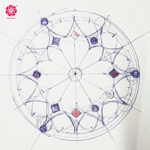 sketch of the three squares and seven circles pattern