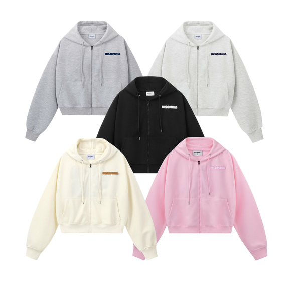 Áo Hoodie Zip 2 Da Thêu Xù Care & Love INSOMNIA Form Boxy - HD010