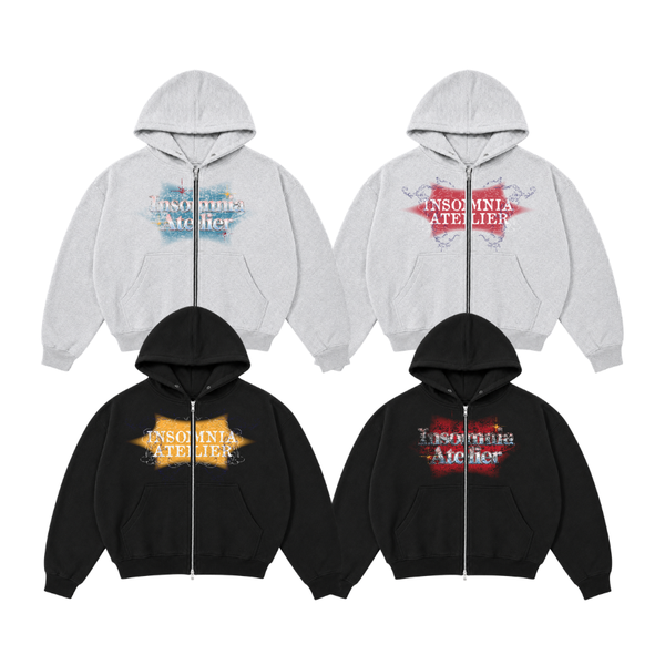 [NEW ARRIVAL]  Áo Khoác Hoodie Zip Nỉ Cua 420GSM In INSOMNIA Khóa Kéo Kim Loại Form Boxy Cánh Dơi Unisex - HD018