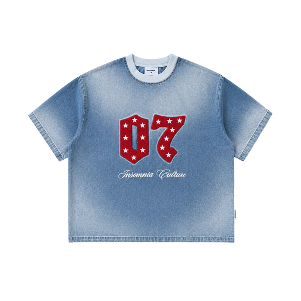 [NEW ARRIVAL] Áo Thun Boxy Denim Wash Ver2 Thêu Xù 07 INSOMNIA CULTURE - TS073