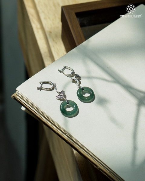 Bông Tai Đồng Điếu Cẩm Thạch Lam Ngọc 03