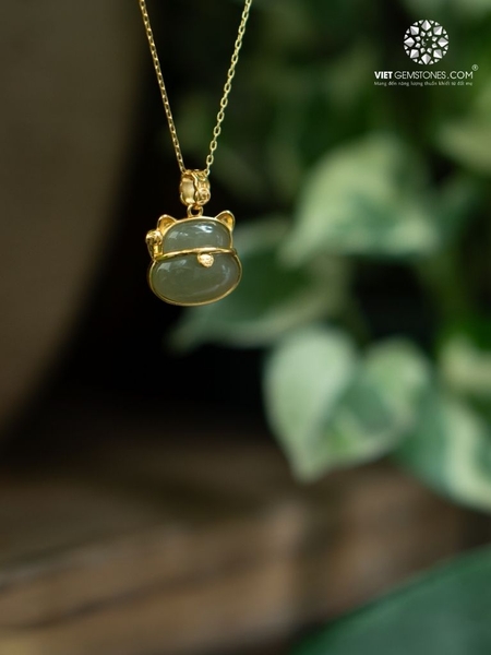 Mặt Dây Chuyền Ngọc Hòa Điền Bạc Xi Vàng (chưa kèm dây đeo)