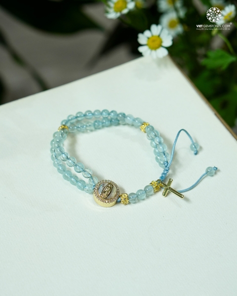 Lắc Tay Mân Côi 50 Kinh Hải Lam Ngọc - Aquamarine