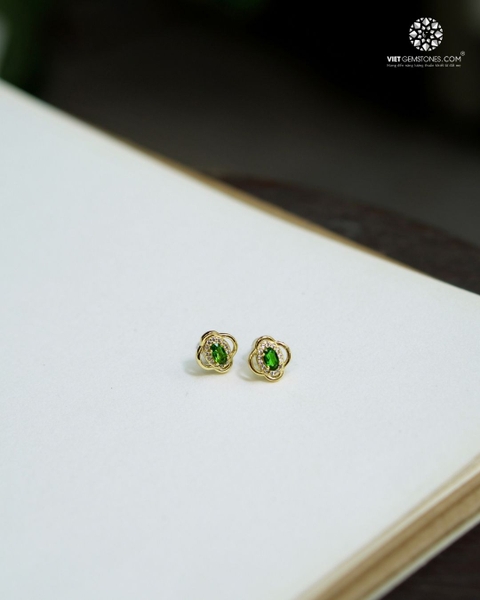 Bông Tai Diopsite Bạc Xi Vàng