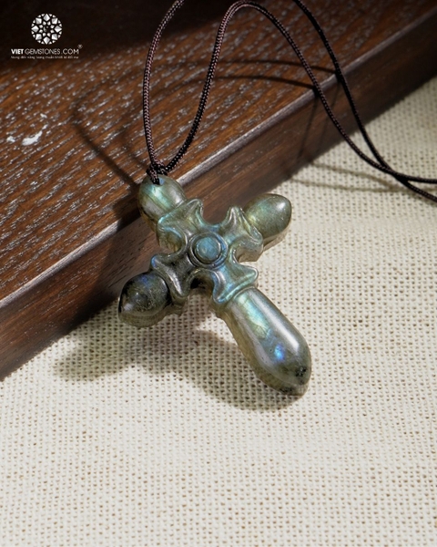Mặt Dây Chuyền Thánh Giá Đá Hắc Nguyệt Quang - Labradorite