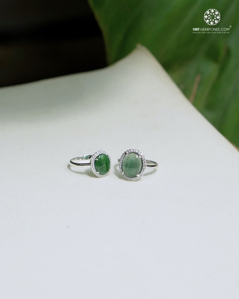Nhẫn bạc Jadeite Cẩm Thạch Lam Ngọc - Bạc 950 Phủ Bạch Kim