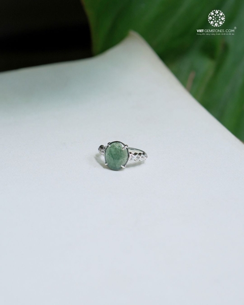 Nhẫn bạc Jadeite Cẩm Thạch Lam Ngọc - Bạc 950 Phủ Bạch Kim 02
