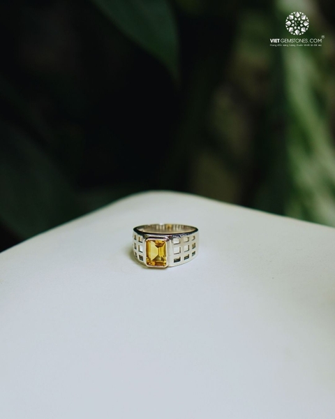 Nhẫn Bạc Nam Đá Thạch Anh Vàng - Citrine