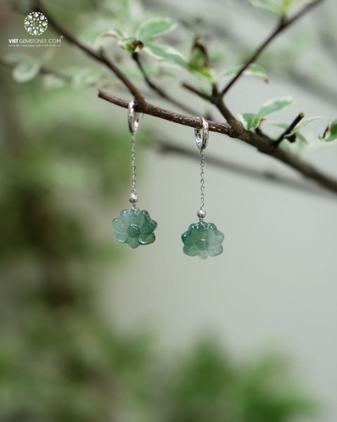 Bông tai Hoa Sen Cẩm Thạch Lam Ngọc Tòng Teng