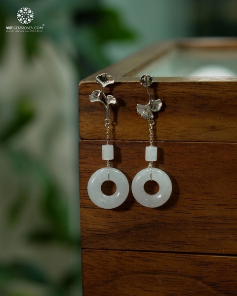 Bông Tai Đồng Điếu Cẩm Thạch Nếp Băng 03