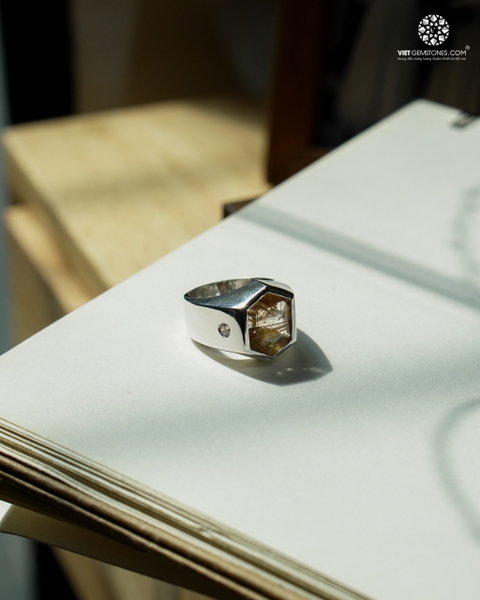 Nhẫn Bạc Nam Thạch Anh Tóc Vàng