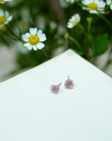 Bông Tai Hoa Hồng Thạch Anh Hồng - Rose Quartz