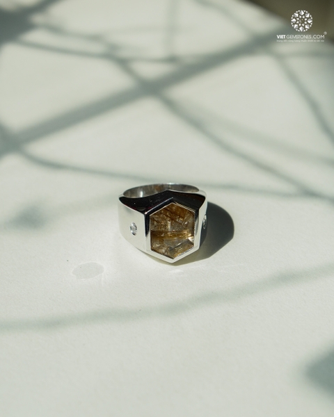 Nhẫn Bạc Nam Thạch Anh Tóc Vàng