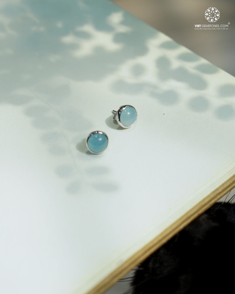 Bông Tai Hải Lam Ngọc - Aquamarine Viền Bạc
