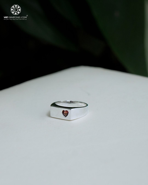 Nhẫn Bạc Đá Ngọc Hồng Lựu - Garnet Thiết Kế Unisex