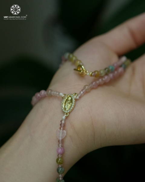 Tràng Hạt Mân Côi Mân Côi 50 Kinh Tourmaline Đa Sắc 4mm