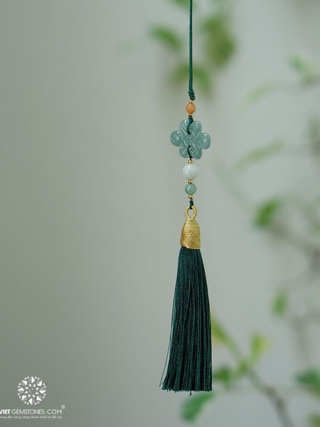 Ngọc Bội Treo Xe Chỉ Đồng Tâm Cẩm Thạch