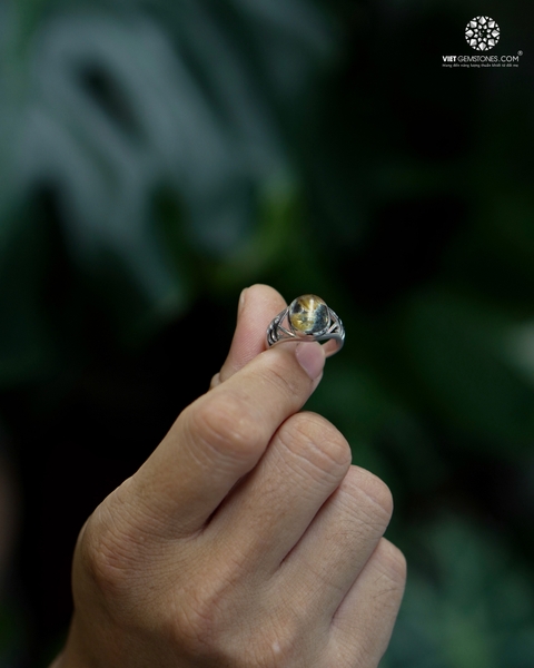 Nhẫn Bạc Nam Đá Thạch Anh Tóc Vàng