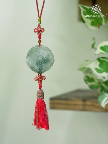 Ngọc Bội Treo Xe Đồng Xu Cẩm Thạch - Jadeite Chạm Khắc