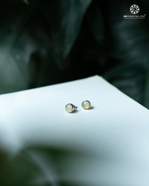 Bông Tai Bạc Opal - Bạc 950 Phủ Bạch Kim
