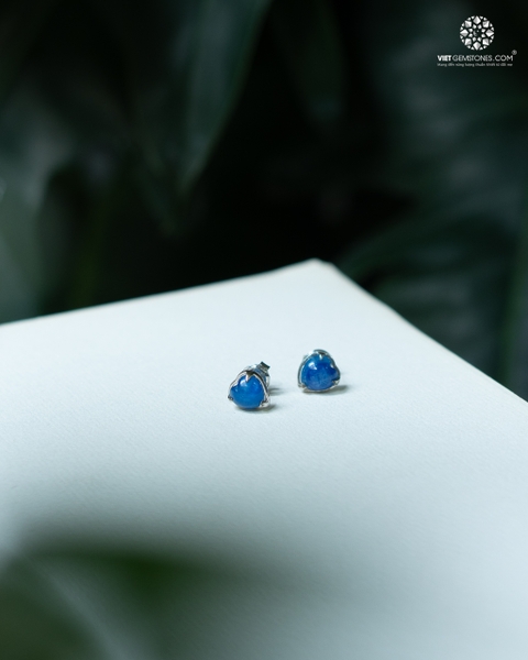 Bông Tai Trái Tim Đá Kyanite - Bạc 950 Phủ Bạch Kim