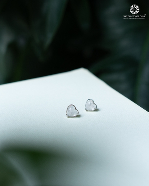 Bông Tai Trái Tim Thạch Anh Ưu Linh Trắng - Bạc Phủ Bạch Kim