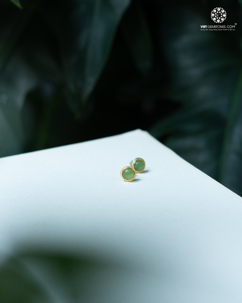 Bông Tai Ngọc Bích Viền Bạc Xi Vàng