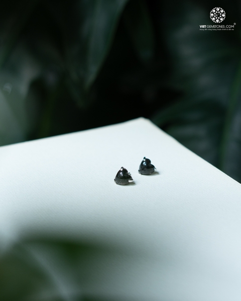 Bông Tai Trái Tim Thạch Anh Tóc Đen - Bạc 950 Phủ Bạch Kim