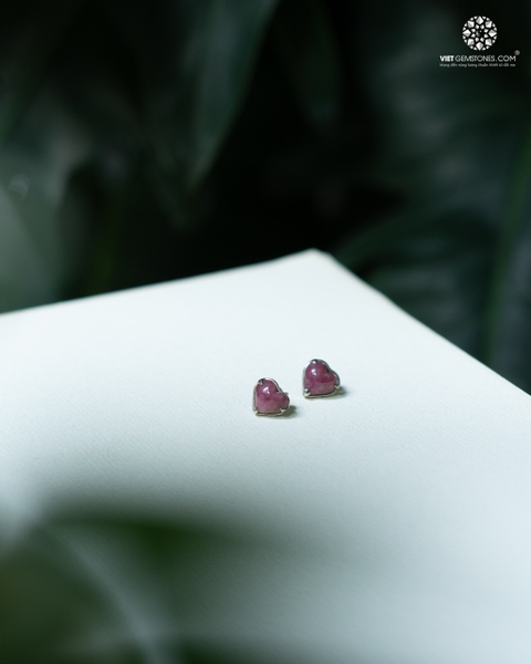 Bông Tai Trái Tim Tourmaline - Bạc 950 Phủ Bạch Kim