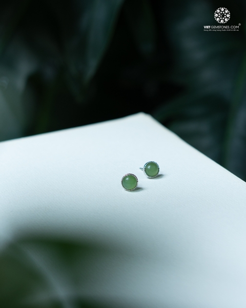 Bông Tai Ngọc Bích Viền Bạc 950 Phủ Bạch Kim