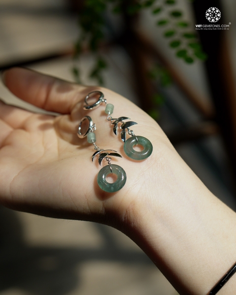 Bông Tai Đồng Điếu Cẩm Thạch Lam Ngọc 02