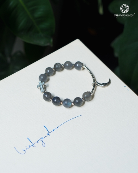 Lắc Tay Mân Côi Hắc Nguyệt Quang - Labradorite 10mm